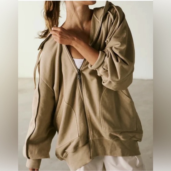 FP Movement by Free People Tops - Free People Movement S tan Headliner zip up oversized hoodie sweatshirt jacket
